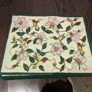 Vintage set of 3 hummingbird embroidered  placemats